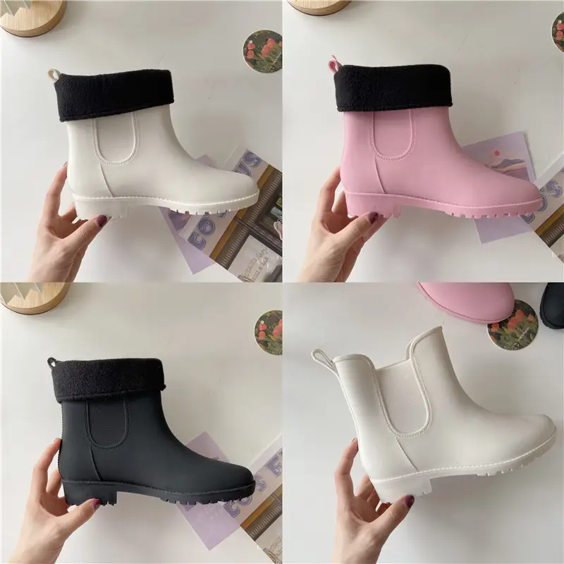Women's New Style Waterproof Rain Boots White Fleece Lined — feature 4