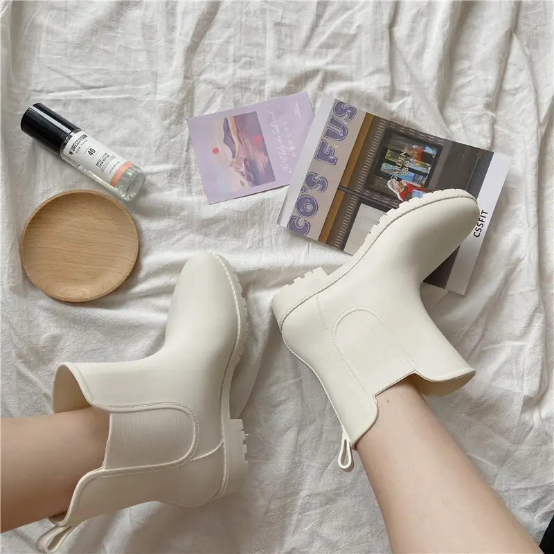 Women's New Style Waterproof Rain Boots White Fleece Lined — feature 7