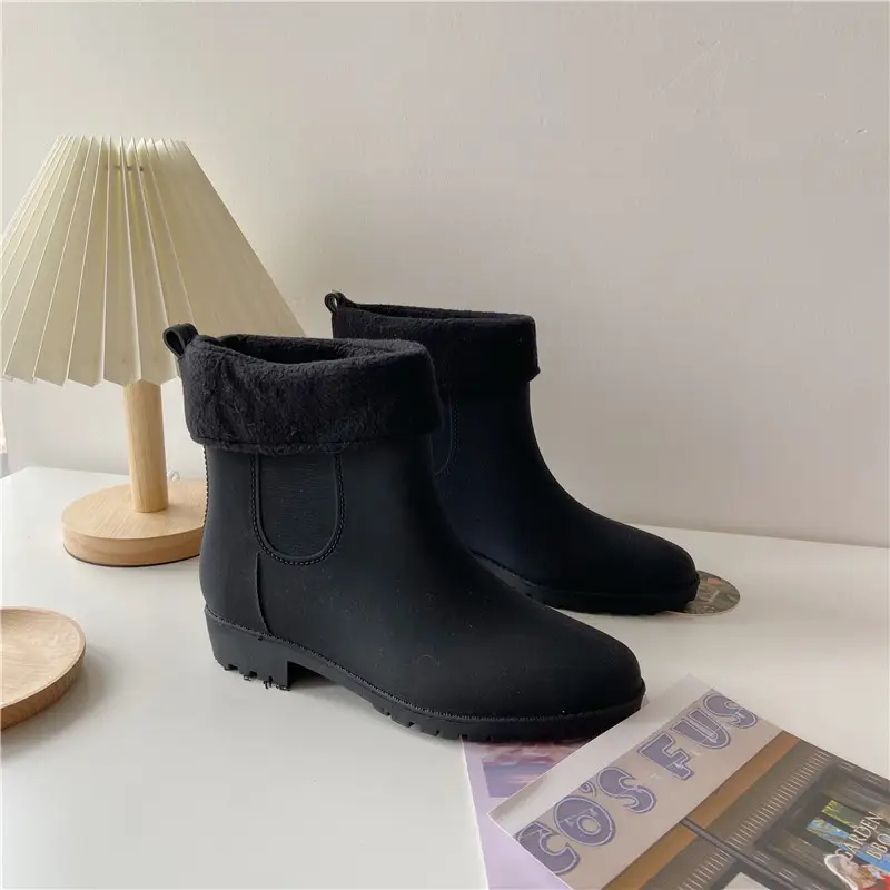 Women's New Style Waterproof Rain Boots White Fleece Lined - Image 4