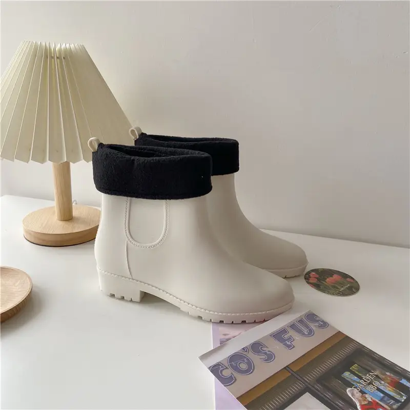 Women's New Style Waterproof Rain Boots White Fleece Lined - Image 6
