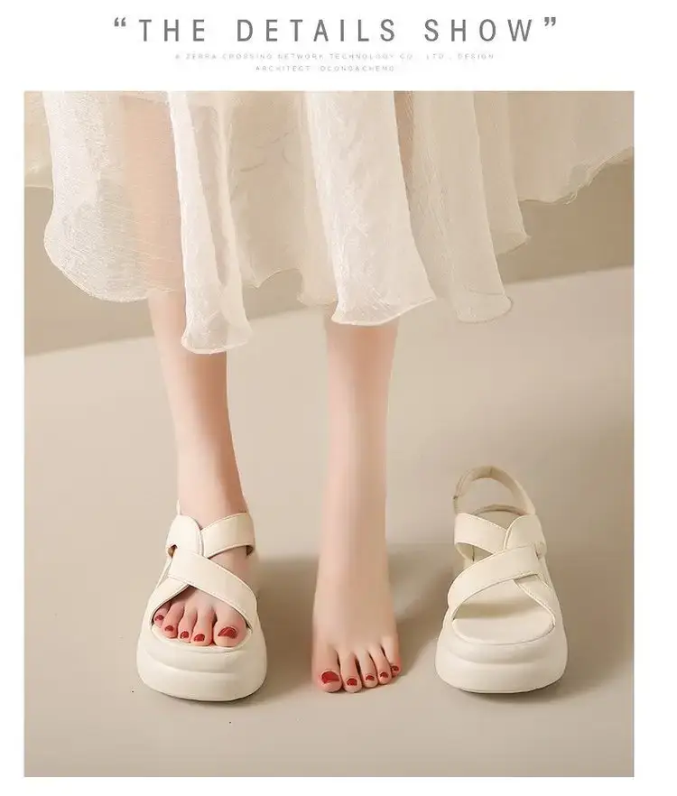 Women White Thick Strap Sandals Summer High Heel Casual — feature 11