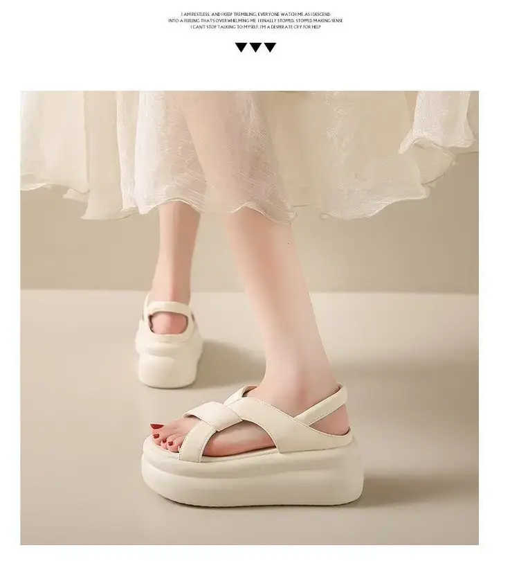Women White Thick Strap Sandals Summer High Heel Casual — feature 12