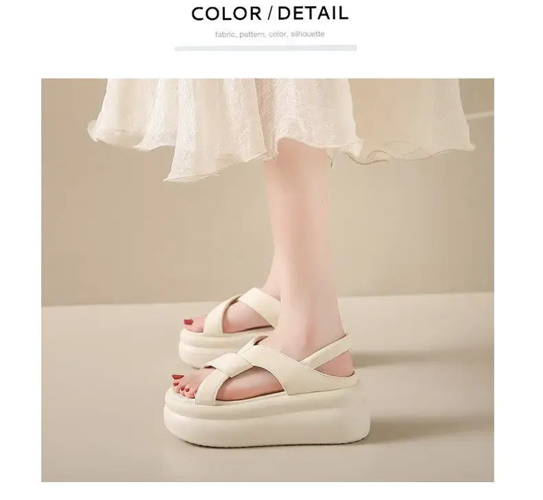 Women White Thick Strap Sandals Summer High Heel Casual — feature 13