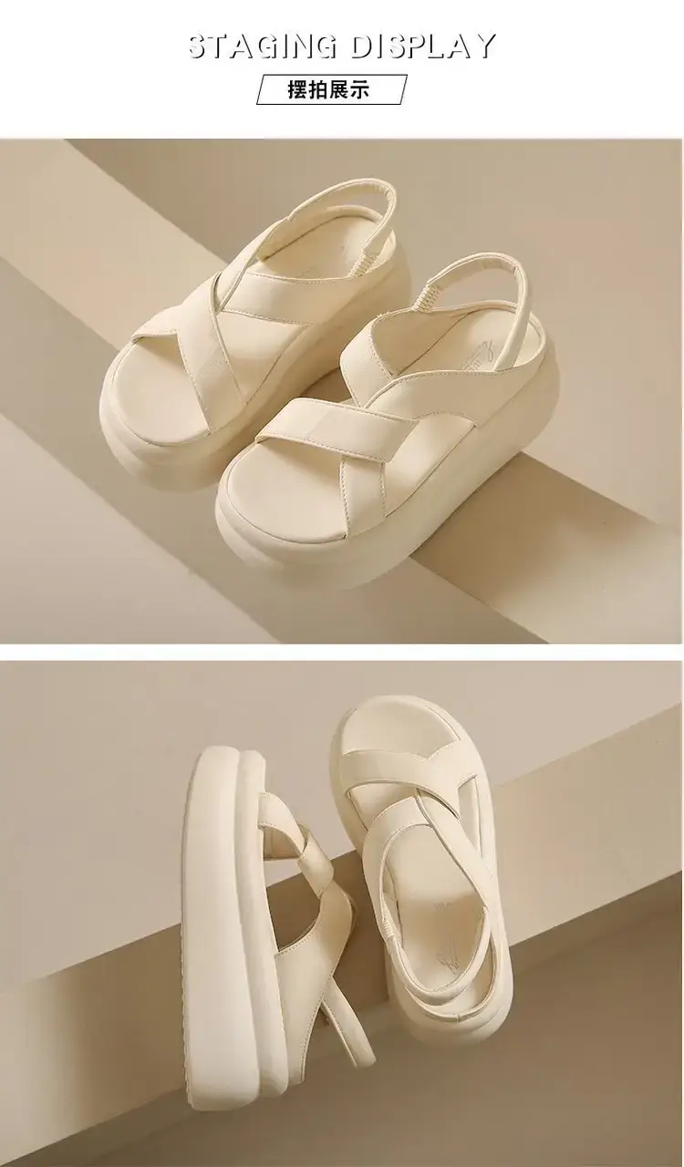 Women White Thick Strap Sandals Summer High Heel Casual — feature 15
