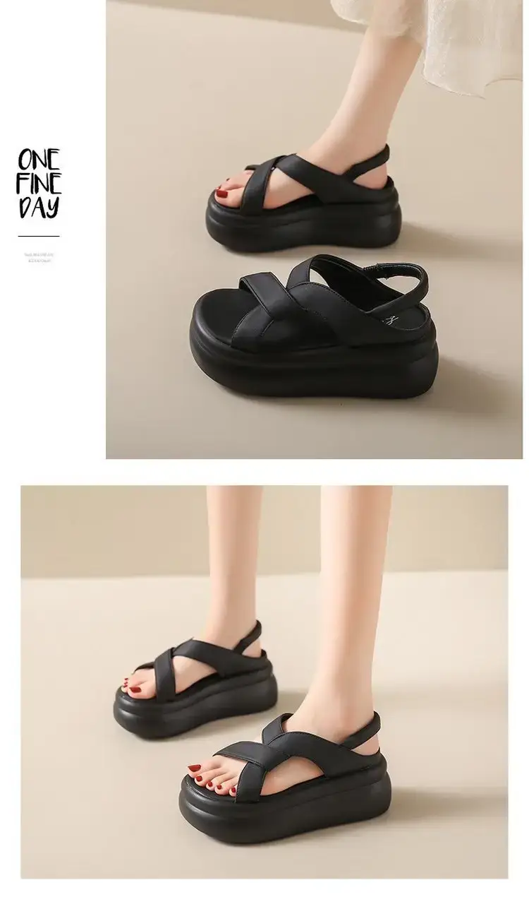 Women White Thick Strap Sandals Summer High Heel Casual — feature 4
