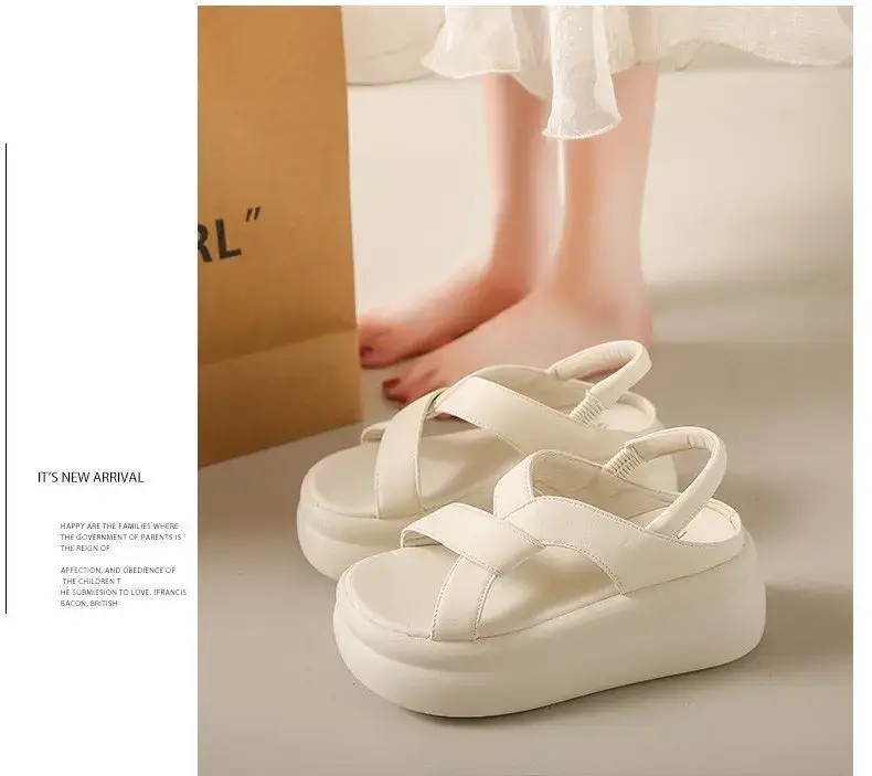 Women White Thick Strap Sandals Summer High Heel Casual — feature 8