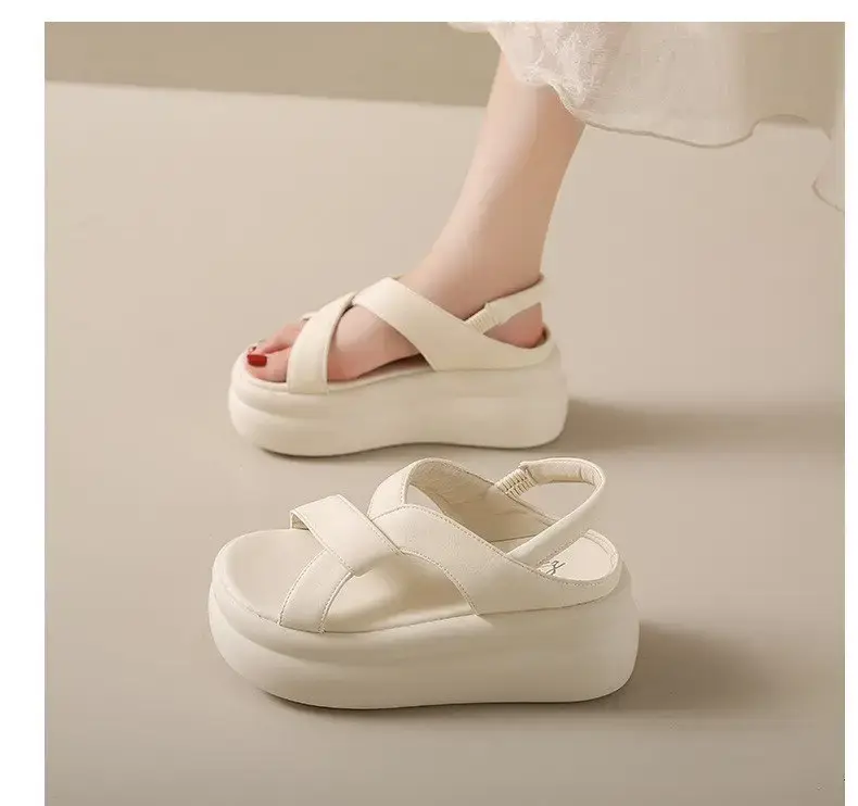 Women White Thick Strap Sandals Summer High Heel Casual — feature 9