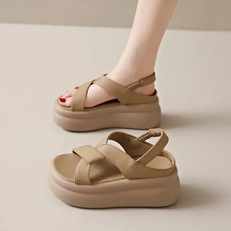 Women White Thick Strap Sandals Summer High Heel Casual - Image 3