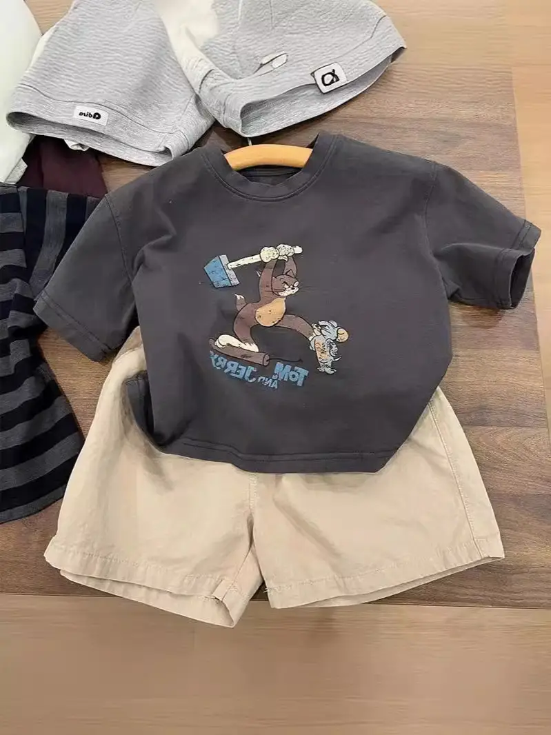 Boys Cartoon Print Cotton Shorts Set Summer 2024 - Image 3