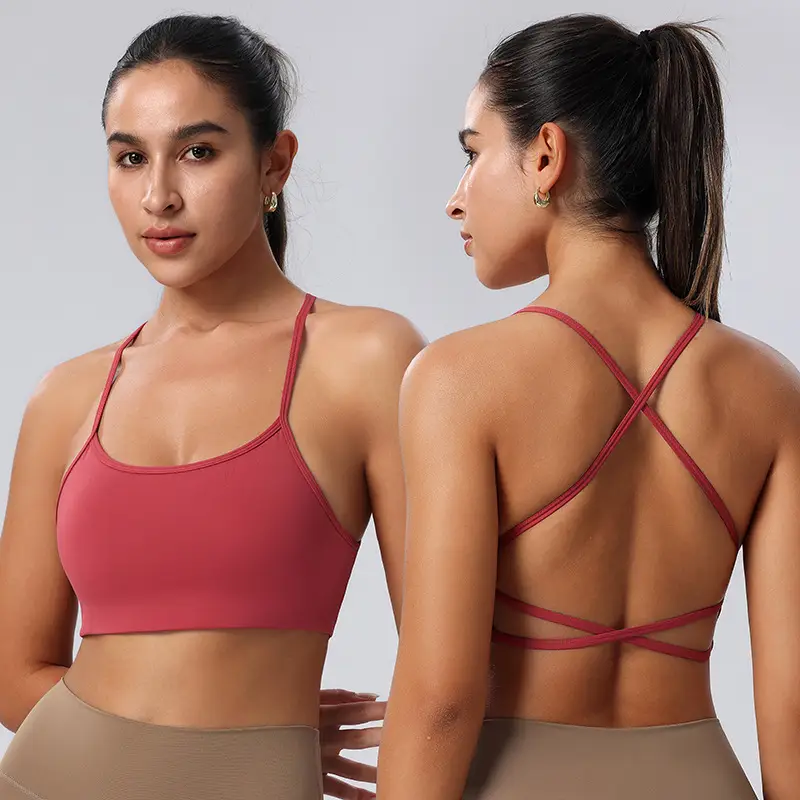 New Foreign Trade Product: Thin Strap Cross-Back Yoga Sports Bra, Large Back Exposure, Quick-Dry Breathable Fitness Bra, Amazon