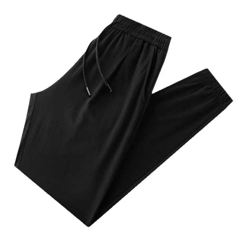 Ultra-thin Summer Thin Pure Cotton Casual Long Pants light gray Loose Straight Pants Men's Sports Pants with Loose Waist