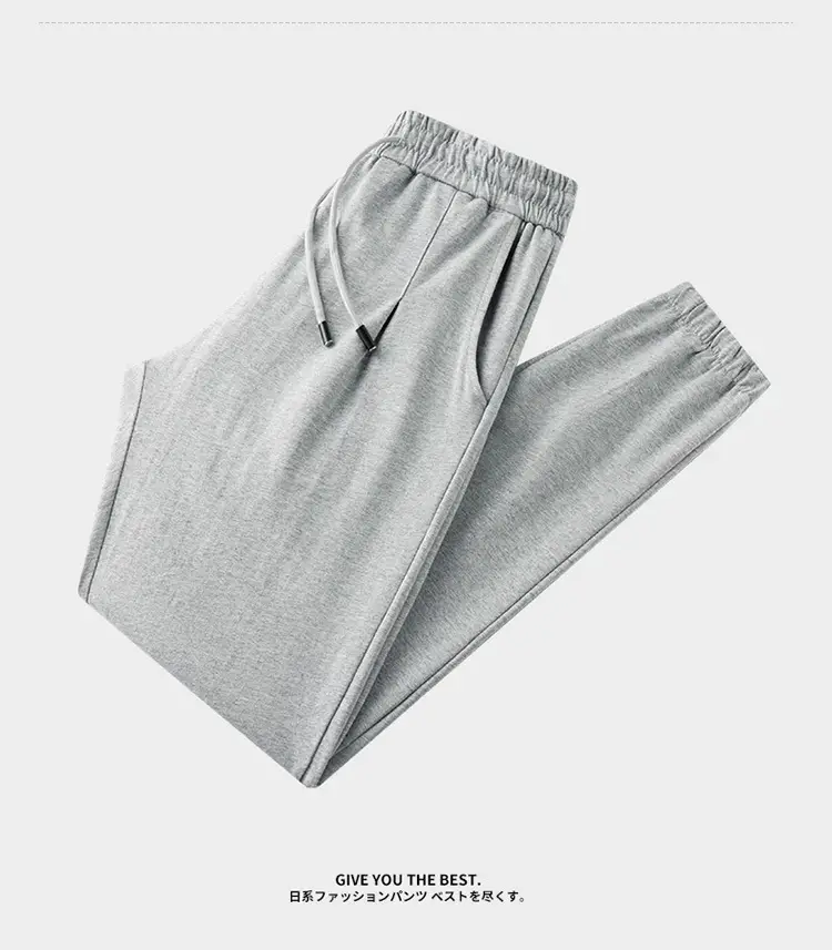 Ultra-thin Summer Thin Pure Cotton Casual Long Pants light gray Loose Straight Pants Men's Sports Pants with Loose Waist — feature 13