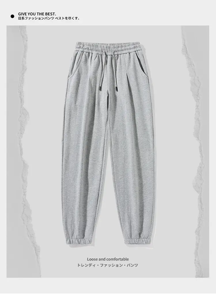 Ultra-thin Summer Thin Pure Cotton Casual Long Pants light gray Loose Straight Pants Men's Sports Pants with Loose Waist — feature 2