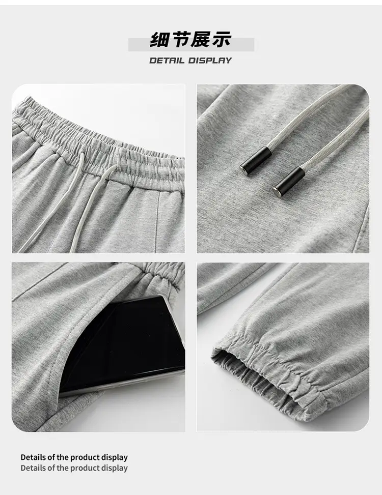 Ultra-thin Summer Thin Pure Cotton Casual Long Pants light gray Loose Straight Pants Men's Sports Pants with Loose Waist — feature 5