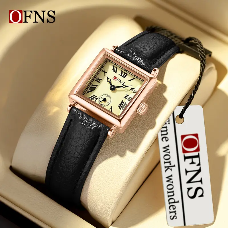 Women's Gold Square Watch with Leather Strap - Image 9