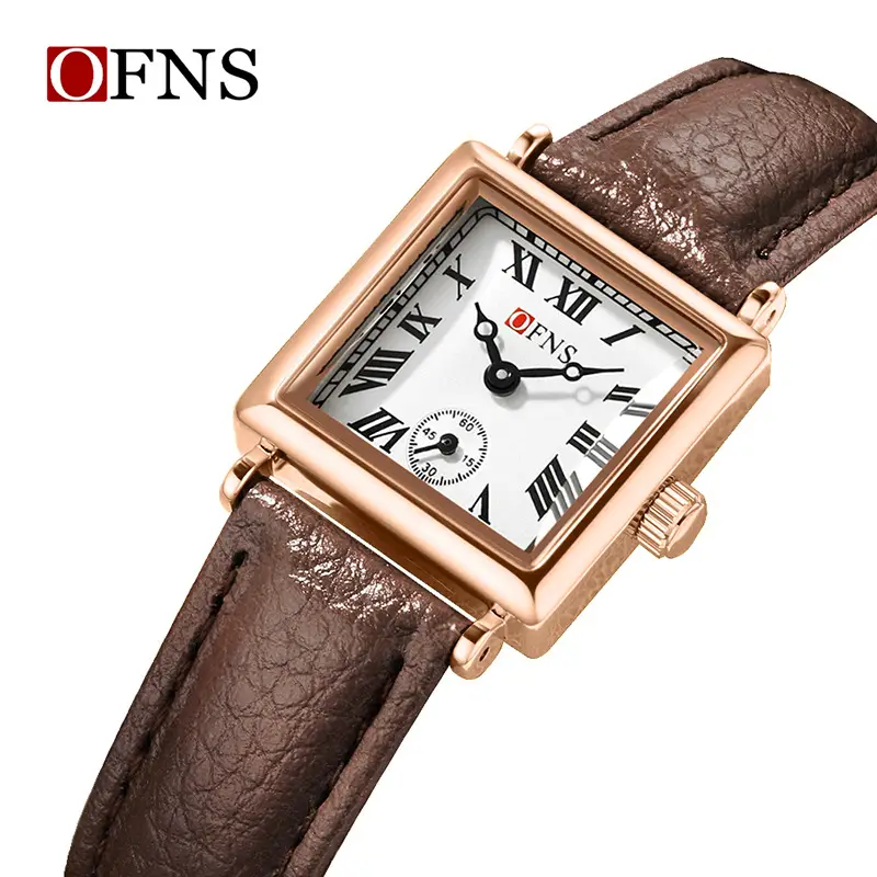Women's Gold Square Watch with Leather Strap - Image 10