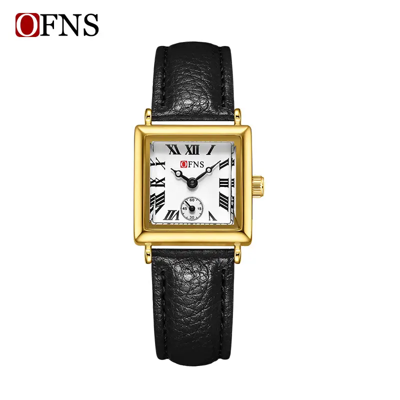 Women's Gold Square Watch with Leather Strap - Image 2
