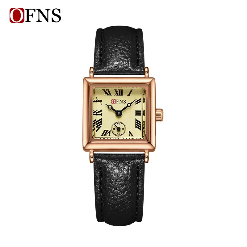 Women's Gold Square Watch with Leather Strap - Image 3