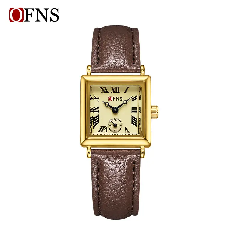 Women's Gold Square Watch with Leather Strap - Image 5