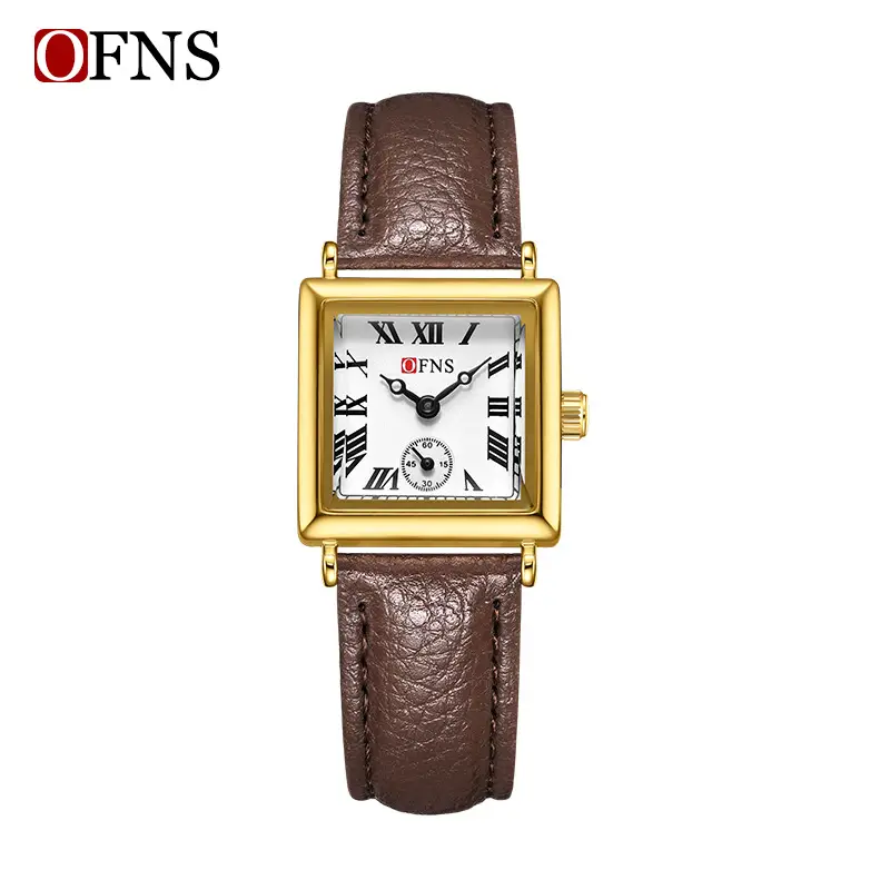 Women's Gold Square Watch with Leather Strap - Image 6
