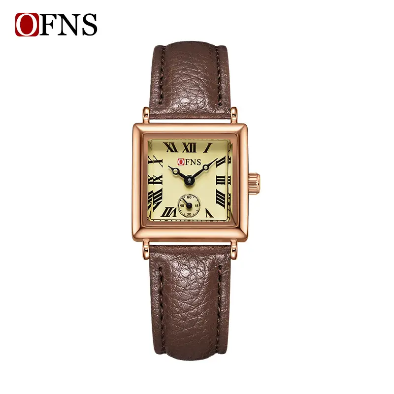Women's Gold Square Watch with Leather Strap - Image 7
