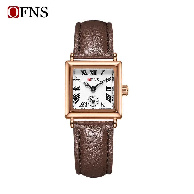 Women's Gold Square Watch with Leather Strap - Image 8