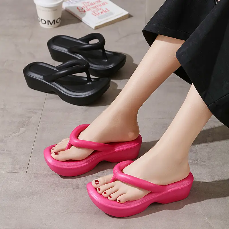 High heel soft bottom toe beach holiday sandals summer wedge heel thick bottom non-slip flip-flops women a generation of hair - Image 7