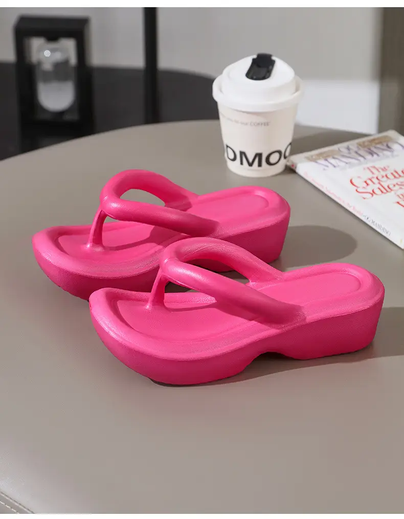 High heel soft bottom toe beach holiday sandals summer wedge heel thick bottom non-slip flip-flops women a generation of hair — feature 12