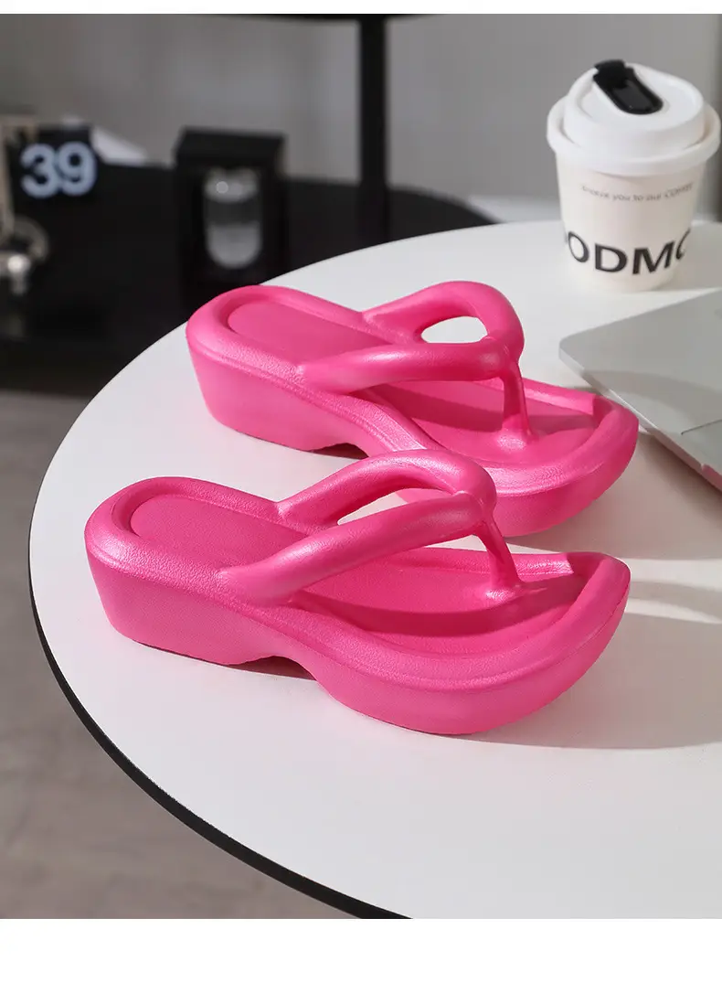 High heel soft bottom toe beach holiday sandals summer wedge heel thick bottom non-slip flip-flops women a generation of hair — feature 13
