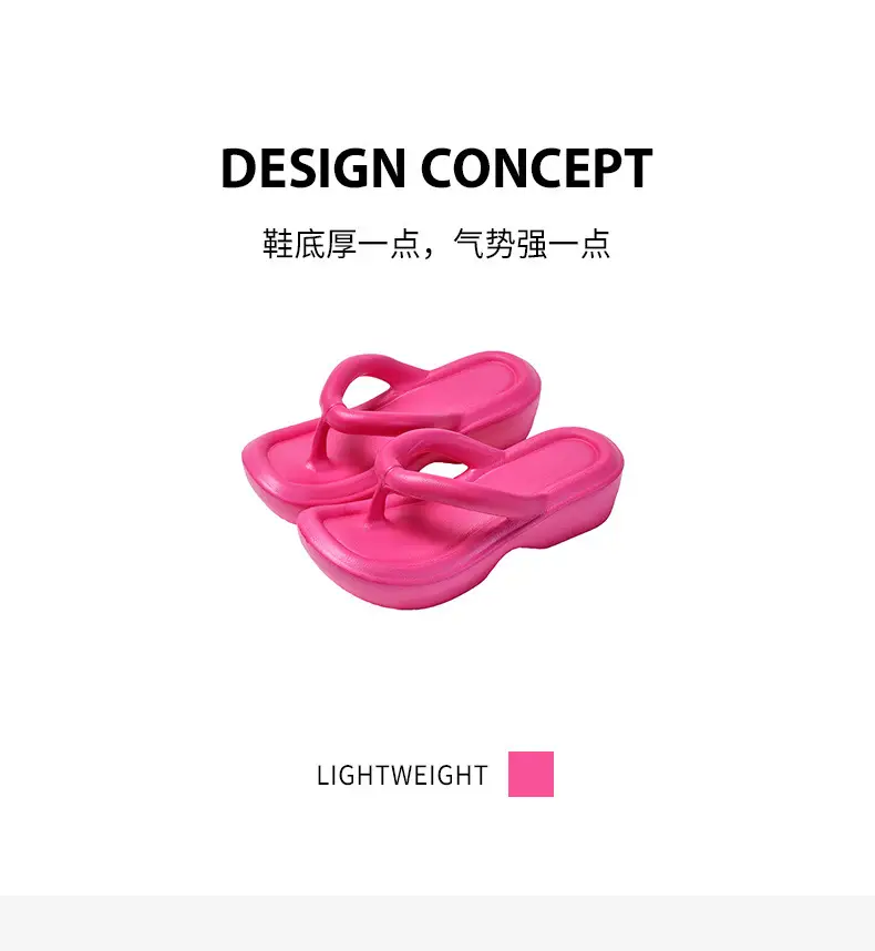 High heel soft bottom toe beach holiday sandals summer wedge heel thick bottom non-slip flip-flops women a generation of hair — feature 3