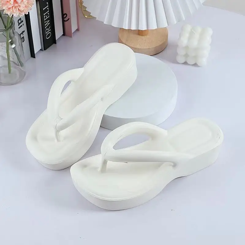 High heel soft bottom toe beach holiday sandals summer wedge heel thick bottom non-slip flip-flops women a generation of hair - Image 2