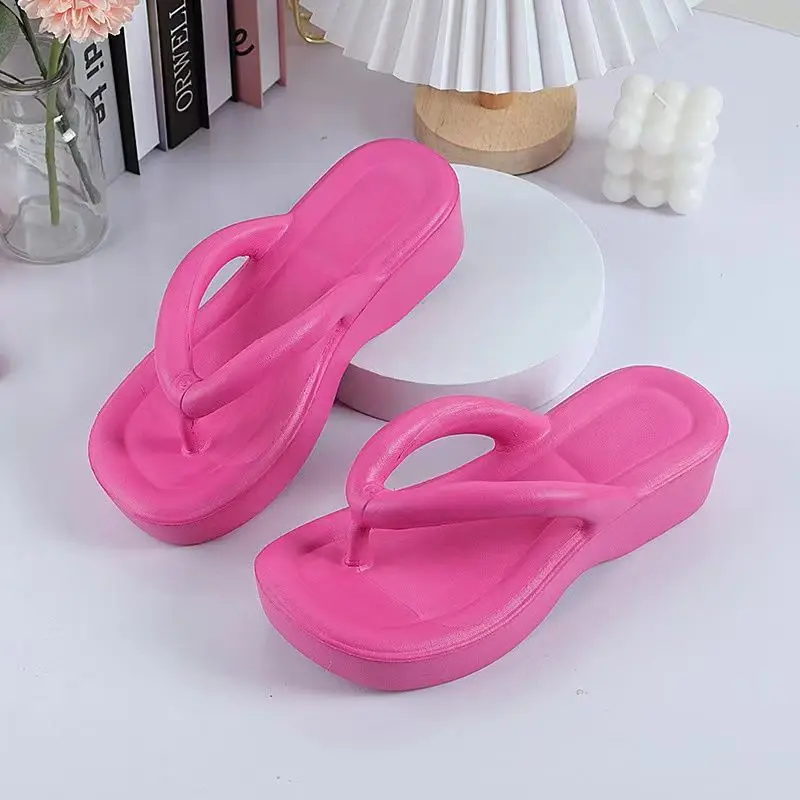 High heel soft bottom toe beach holiday sandals summer wedge heel thick bottom non-slip flip-flops women a generation of hair - Image 3