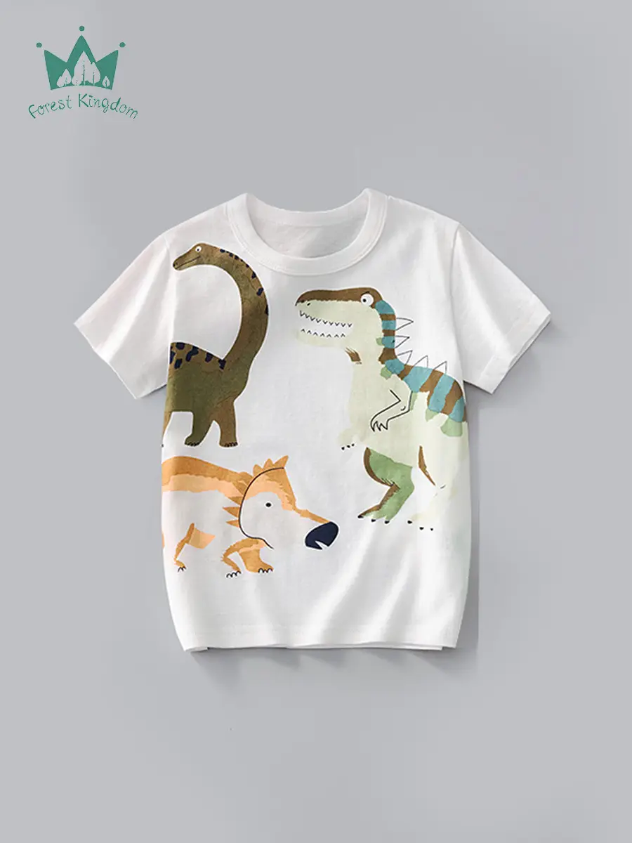 Children's Dinosaur T-Shirt White Round Neck 2025 Summer - Image 2