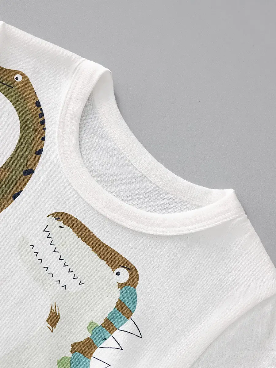 Children's Dinosaur T-Shirt White Round Neck 2025 Summer - Image 4