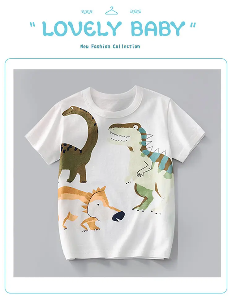 Children's Dinosaur T-Shirt White Round Neck 2025 Summer — feature 2