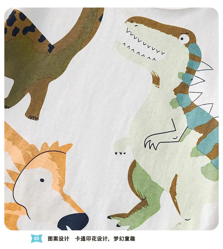 Children's Dinosaur T-Shirt White Round Neck 2025 Summer — feature 8