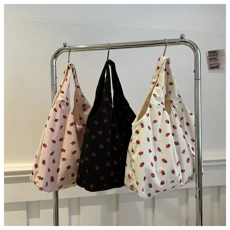 Women's Black Floral Flannel Shoulder Bag Large Capacity - Image 4