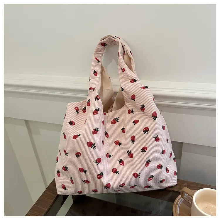 Women's Black Floral Flannel Shoulder Bag Large Capacity - Image 5