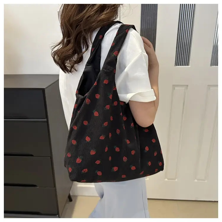 Women's Black Floral Flannel Shoulder Bag Large Capacity — feature 17