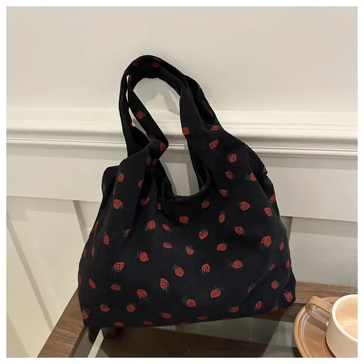 Women's Black Floral Flannel Shoulder Bag Large Capacity — feature 21