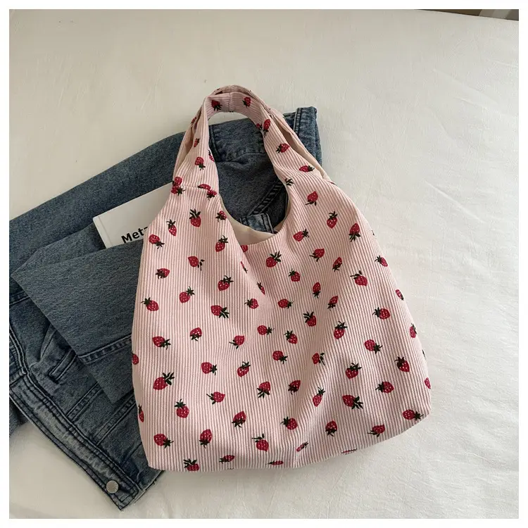 Women's Black Floral Flannel Shoulder Bag Large Capacity - Image 3