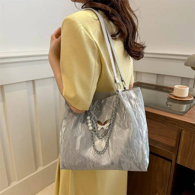 Blue Korean Style Women's Shoulder Bag with Chain - Image 8