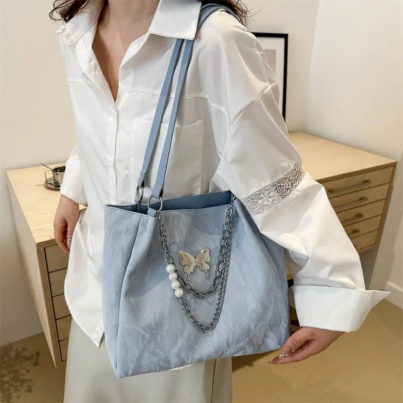 Blue Korean Style Women's Shoulder Bag with Chain - Image 9