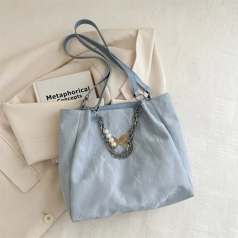 Blue Korean Style Women's Shoulder Bag with Chain - Image 5