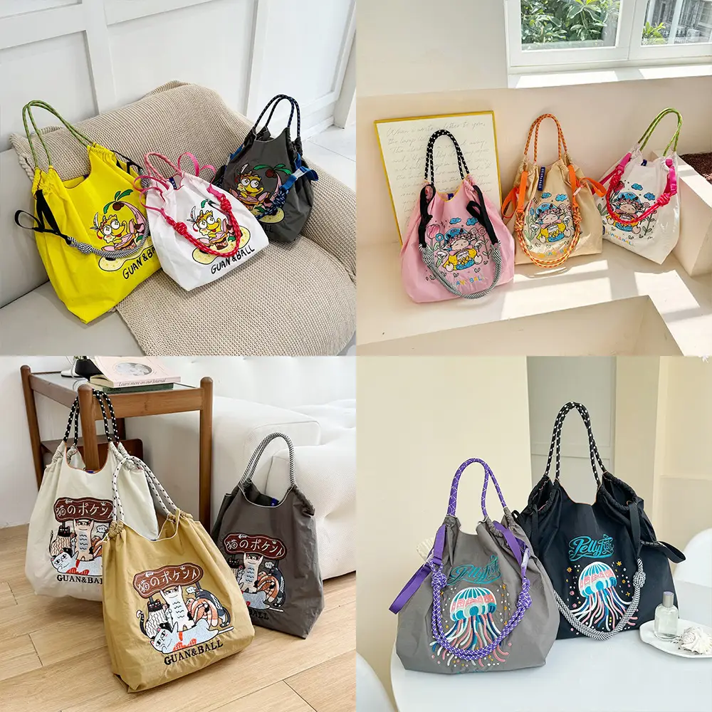 Pink Cartoon Embroidered Waterproof Shoulder Bag — feature 1