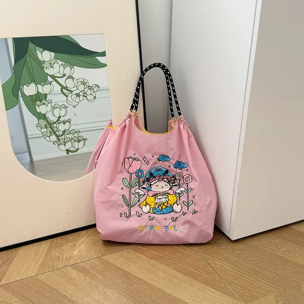 Pink Cartoon Embroidered Waterproof Shoulder Bag - Image 5