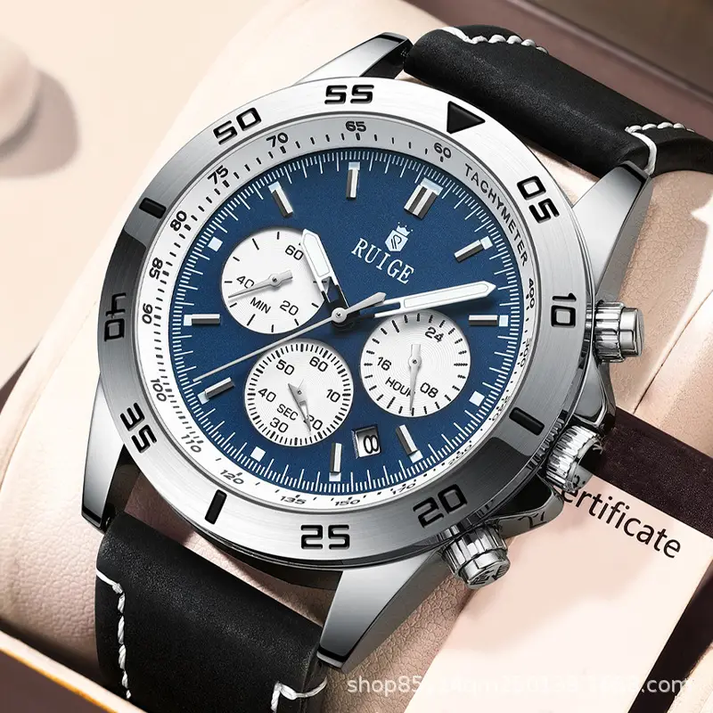 Ruige Men's Chronograph Watch Blue Stainless Steel Black Strap - Image 3