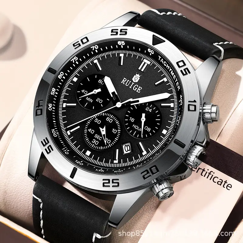 Ruige Men's Chronograph Watch Blue Stainless Steel Black Strap - Image 2