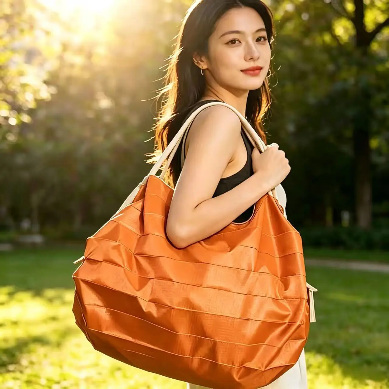 Green Foldable Tote Bag for Women, Large Capacity, Roll-Up Design - Image 23