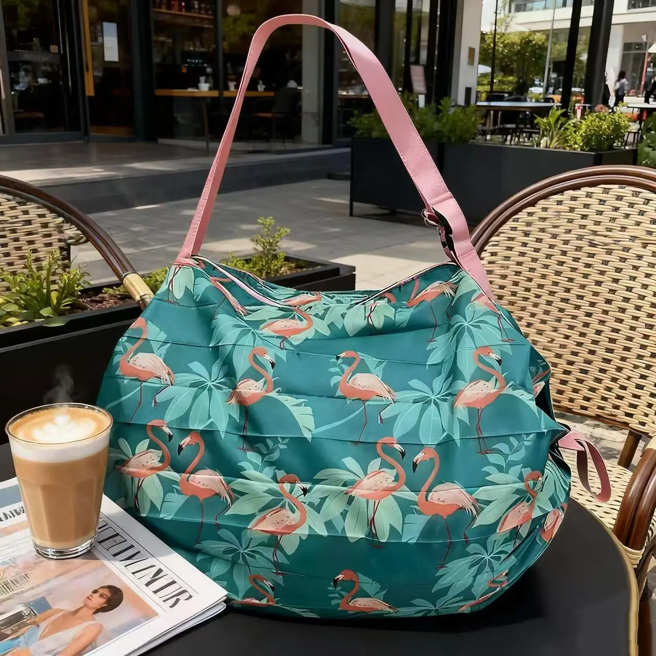 Green Foldable Tote Bag for Women, Large Capacity, Roll-Up Design — feature 26